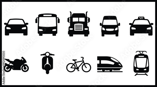 Transportation icons set with various vehicles and modes of transport