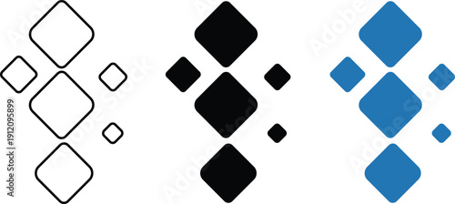 Three abstract rounded square in black white and blue geometric shape