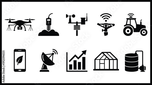 Smart farming technology icons for agriculture and precision farming
