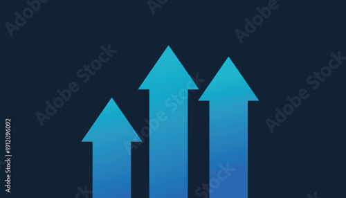 Three blue arrows pointing upwards on a dark blue background gradient