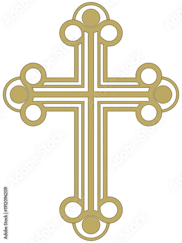 Golden cross line icon vector illustration, saint symbol representing god prayer and christian religion, simple elegant faith sign isolated on white background