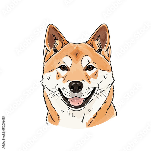Smiling Shiba Inu Dog Illustration.