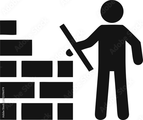 Professional builder inspects newly laid bricks using a spirit level to ensure structural integrity and quality