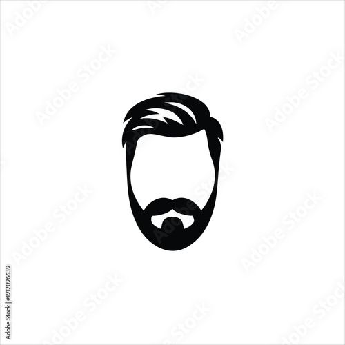 Black silhouette of a man's head with styled hair and mustache on white background Keywords: man, male, head
