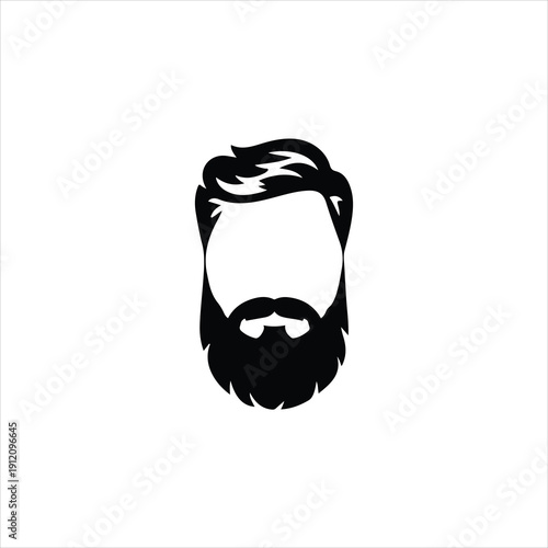 Black silhouette of a man's head with styled hair and beard on white background Keywords: man, male, head
