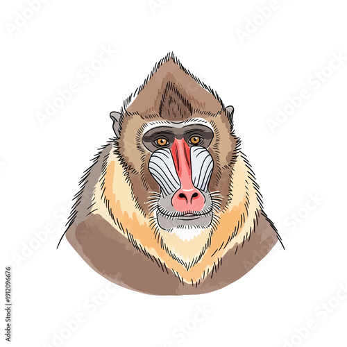 Mandril Monkey Face Closeup Portrait.