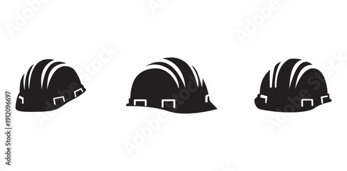 Three black hard hats essential worker safety equipment symbolizing construction industry engineering protection Vital