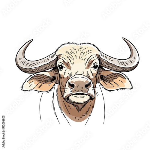 Water Buffalo Head Illustration.