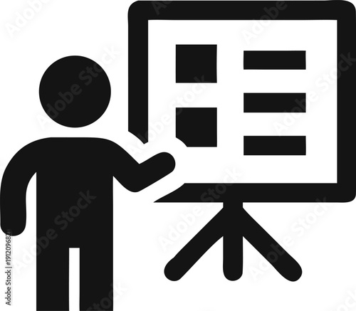 Professional individual presenting critical information and data points on a stand up flipchart for business meeting