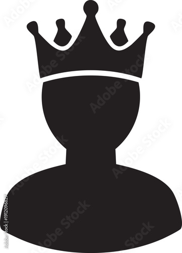 Premium status icon with royal crown on a person silhouette, leadership and authority symbol