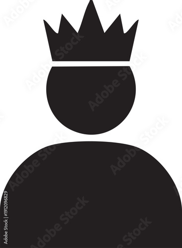 Success and leadership icon of a person wearing a crown silhouette isolated on white background