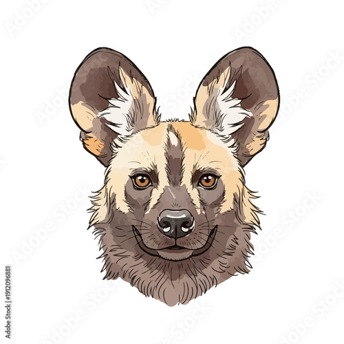 African Wild Dog Head Portrait.