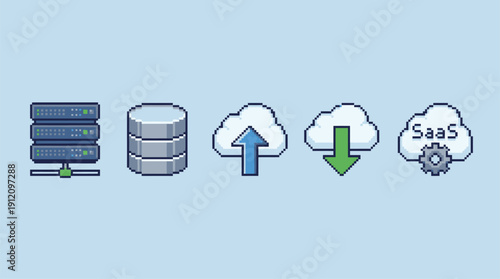 Cloud Computing Data Transfer and Storage Icons.