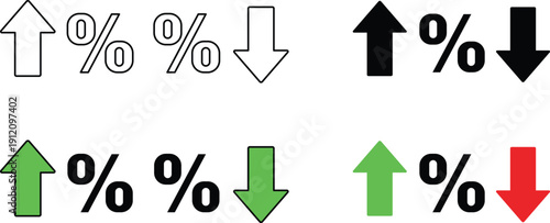 Up and Down Arrows with Percentage Symbols in Black Green and Red arrow up arrow down