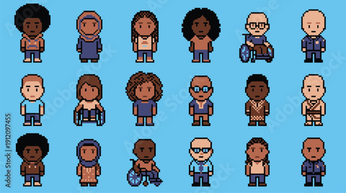 Diverse group of people represented as cartoon characters.