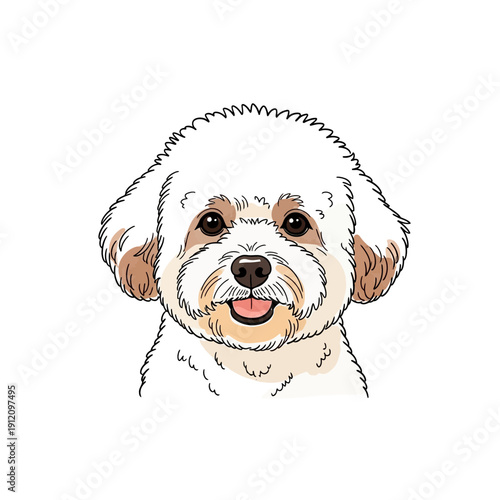 Adorable White Dog Illustration Portrait.