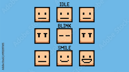 Emoticon icons set with various facial expressions on blue background.