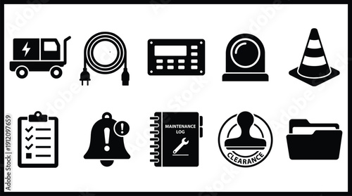 Collection of icons related to roadwork and construction