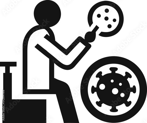 Scientist examining a virus through a specialized magnifying tool in a laboratory setting