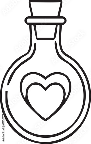 Magic Love Potion Bottle Icon with Heart Shape for Valentines Day and Romance