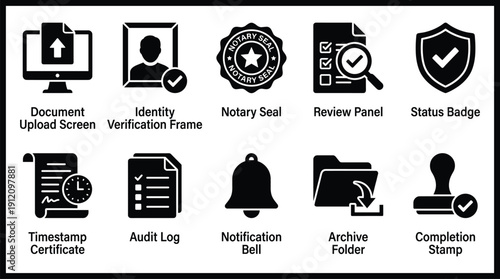 Document verification icons set