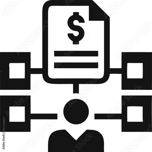 Structured financial workflow with a person, document, and various connections