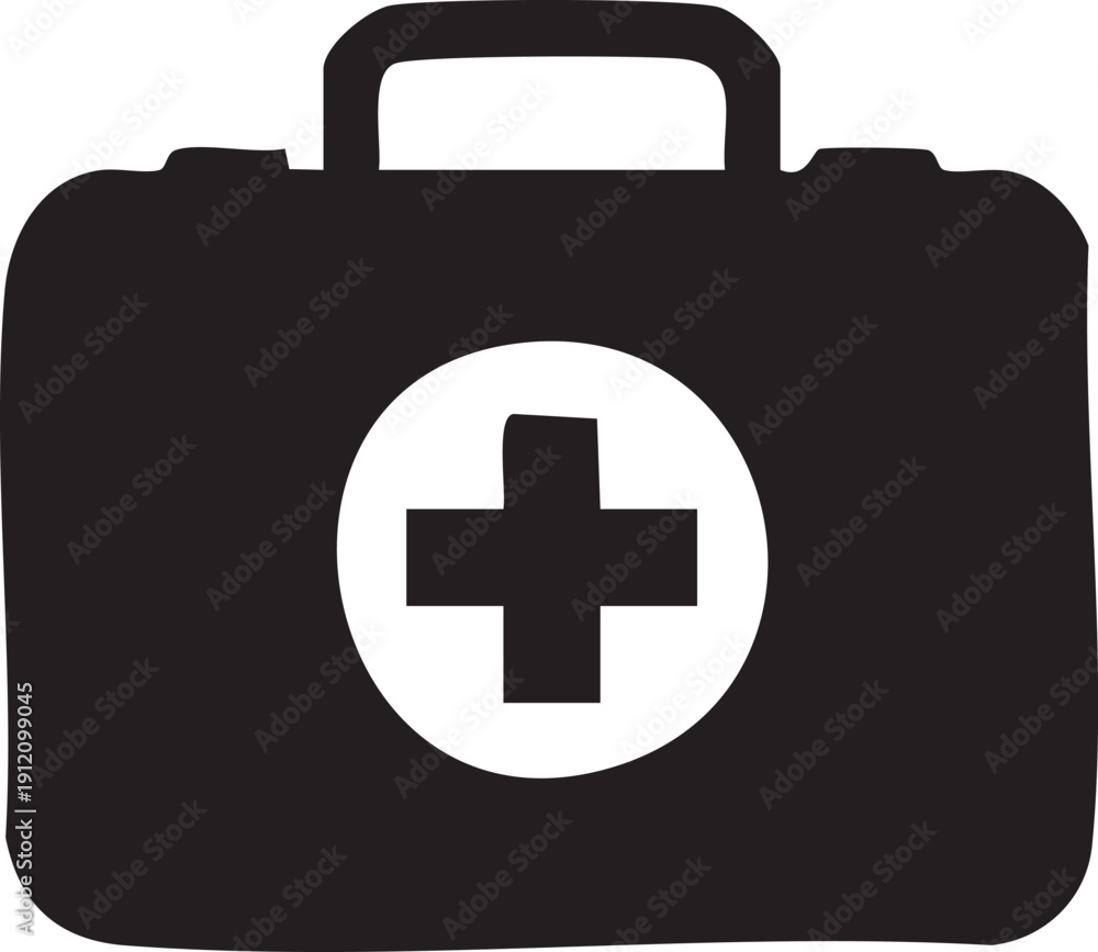 Obraz premium Medical First Aid Kit Silhouette Icon for Emergency Healthcare and Safety Equipment