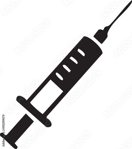 Medical syringe silhouette with needle isolated on white background, healthcare vaccination icon