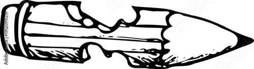 Hand drawn chewed pencil illustration, vintage line art