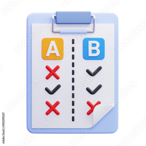 A/B Testing Concept with Checkmarks and Crosses on a Clipboard