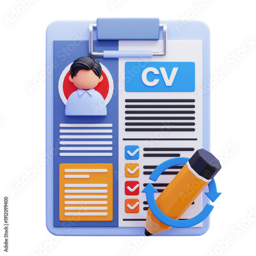 3D Resume Creation and Editing Service with Pencil and Checklist Icon