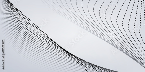 3d particles mesh array, sound wave flowing. Round points vector effect illustration. Blended mesh, 3d futuristic technology style.