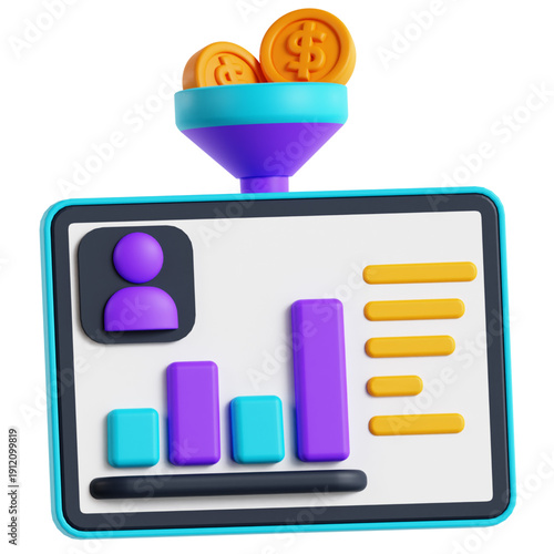 3D illustration of financial growth and success with coins and charts