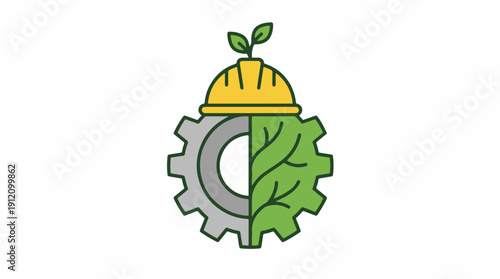 Creative Worker Mindset Concept with Gear Brain Vector Illustration