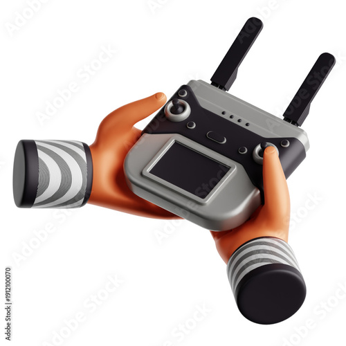 3D Illustration of Hands Operating a Drone Remote Control Unit