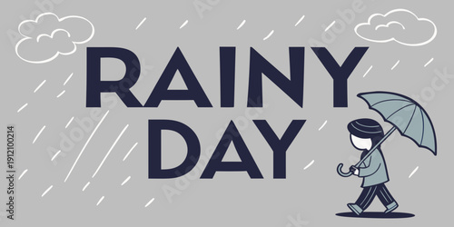 A person with an umbrella walking in the rain on a cloudy day