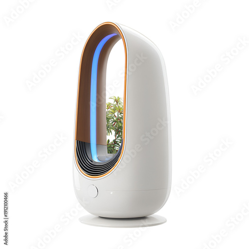 Modern oval shaped smart air purifier with integrated plant and blue light