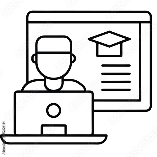 Online education concept with student using laptop for distance learning and virtual class