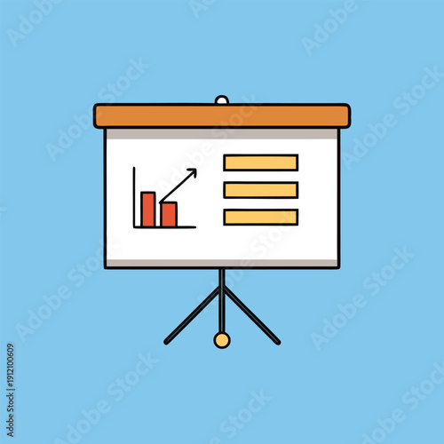 Business presentation screen showing growth chart and statistical data on tripod stander