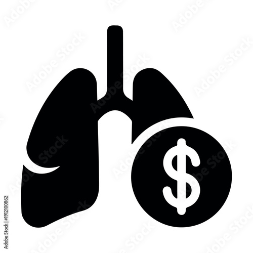 Lungs with dollar sign symbolizing healthcare costs and financial health in medical business concept illustration
