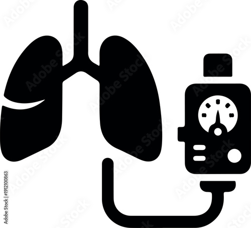 Lungs connected to smart inhaler device for respiratory health and asthma treatment medical illustration