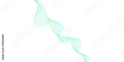 Abstract green smoke waves and blue liquid splashes flow in a swirling motion to create a colorful vector art pattern with light curves on a white background