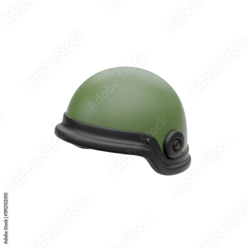 Green military helmet on a white background, 3D illustration