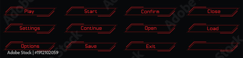 Neon style UI buttons for play, start, confirm, and exit