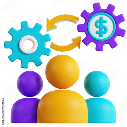 Teamwork and Financial Collaboration Concept with Gears and People Icons