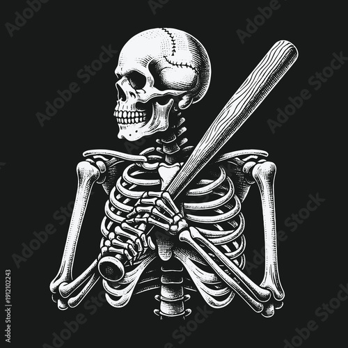 Skeleton Baseball Player: A Grim Reaper Ready to Play Ball.