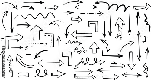 Collection of hand drawn arrows in various styles and directions