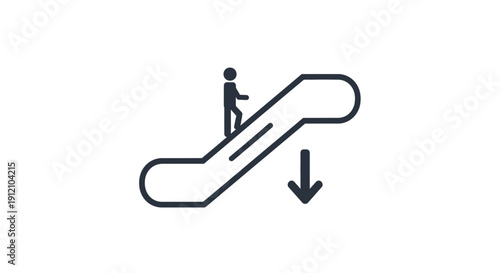 Person riding down an escalator in a public building, viewed from the side