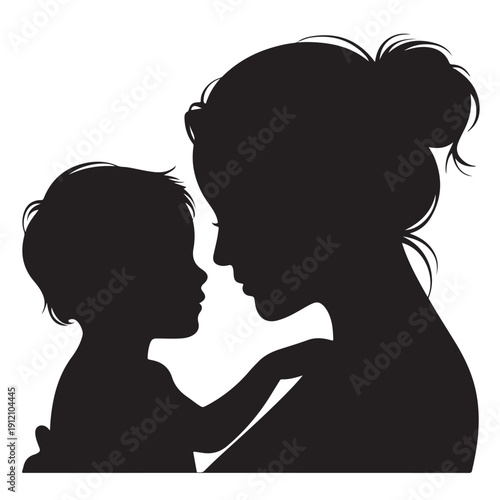 Silhouette of a mother holding her son showing a loving connection and maternal care