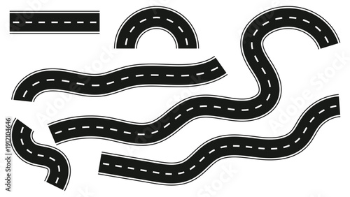 Top view on road map. Road brushes. Winding road. Curve highway roadway. Vector illustration.